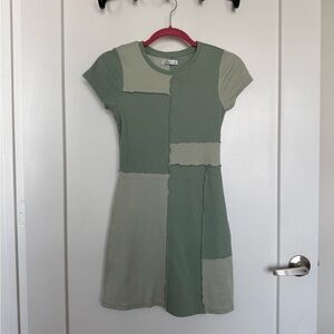 Hollister Patchwork Mini Dress in Sage and Light Sage